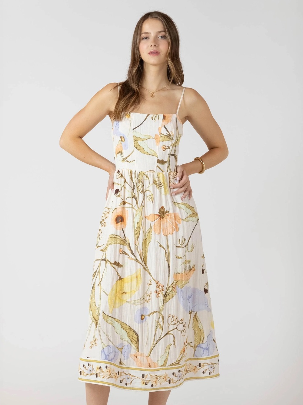 NWOT Floral Smocked Midi Dress in Cream with Pastel Blooms